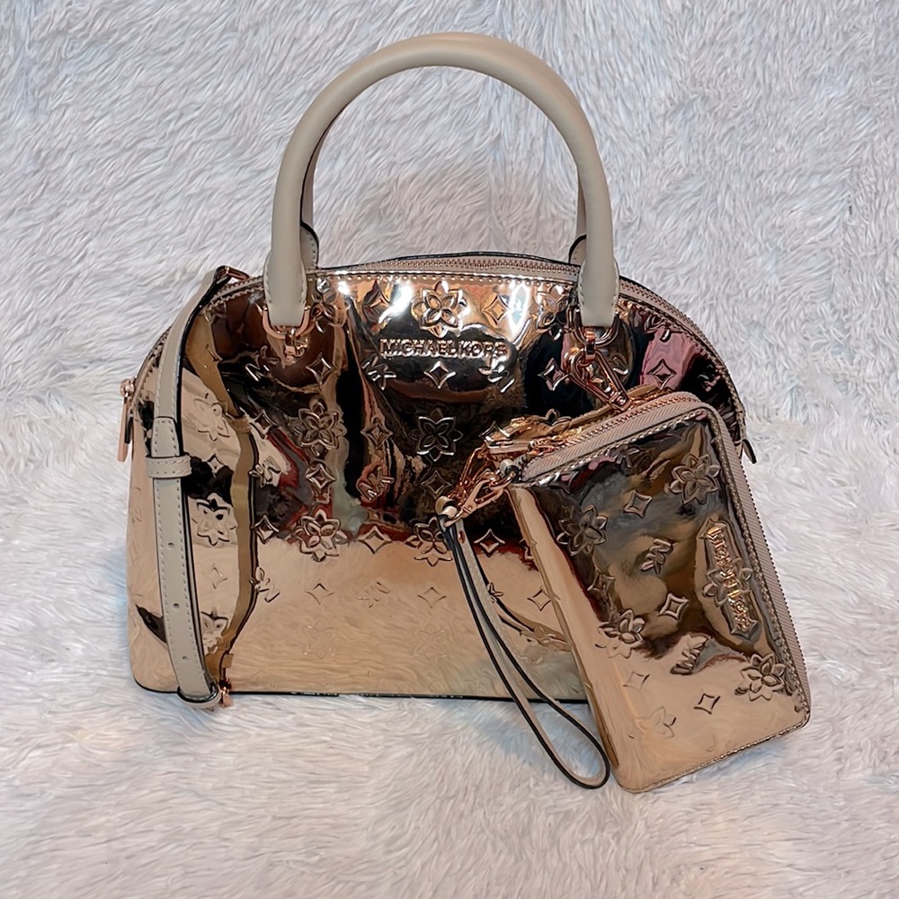 Michael Kors Rose Gold Floral Satchel and Wallet